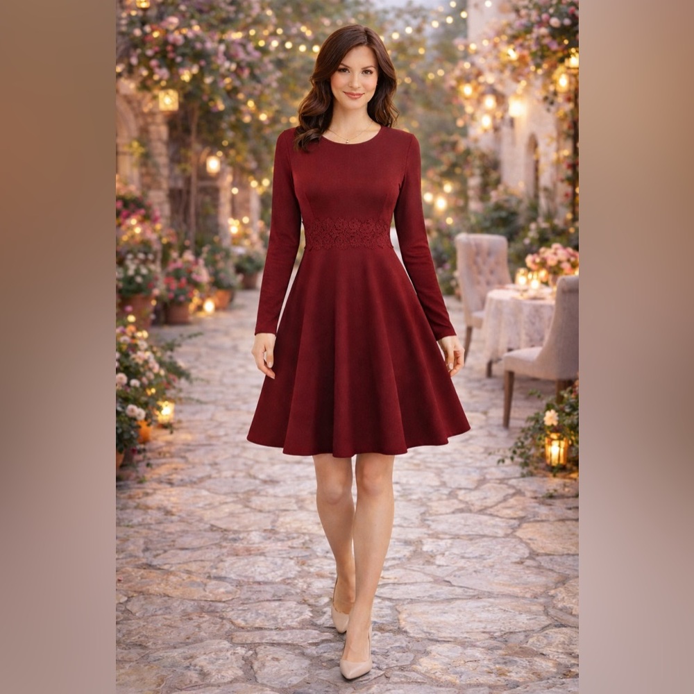 Clearlove Valentines Red Long Sleeve Elegant Cocktail Party Dress Size M NEW!